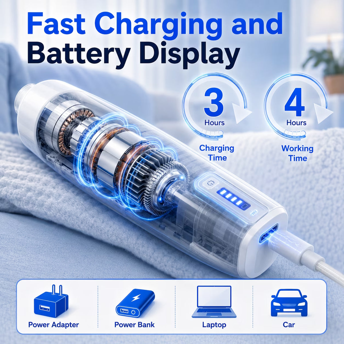 Dog Nail Grinder, 360° LED Light, 6-Speed, Quiet Electric Pet Nail Trimmer with 4 Grinding Ports for Small, Medium and Large Dogs & Cats