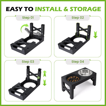 Elevated Dog Bowls - 5 Adjustable Heights Stand, 2 Stainless Steel Bowls & 1 Slow Feeder, 3.2" to 12.2" for Small to Large Dogs, Black