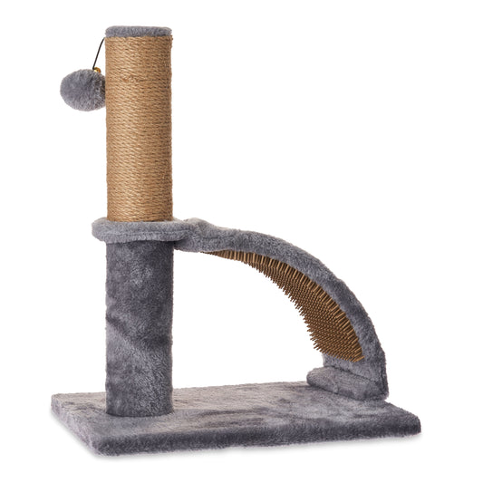 Jute Cat Scratching Post with Built-In Arch Massager, Gray, 17"