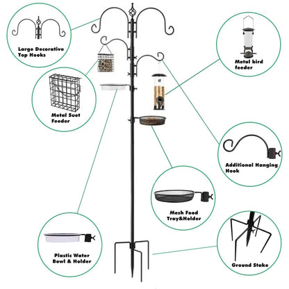 4-Hook Bird Feeding Station Bird Feeding Station Kit 92In Steel Tall Bird Feeder Poles with Bird Bath, Mesh Tray Suet Feeder