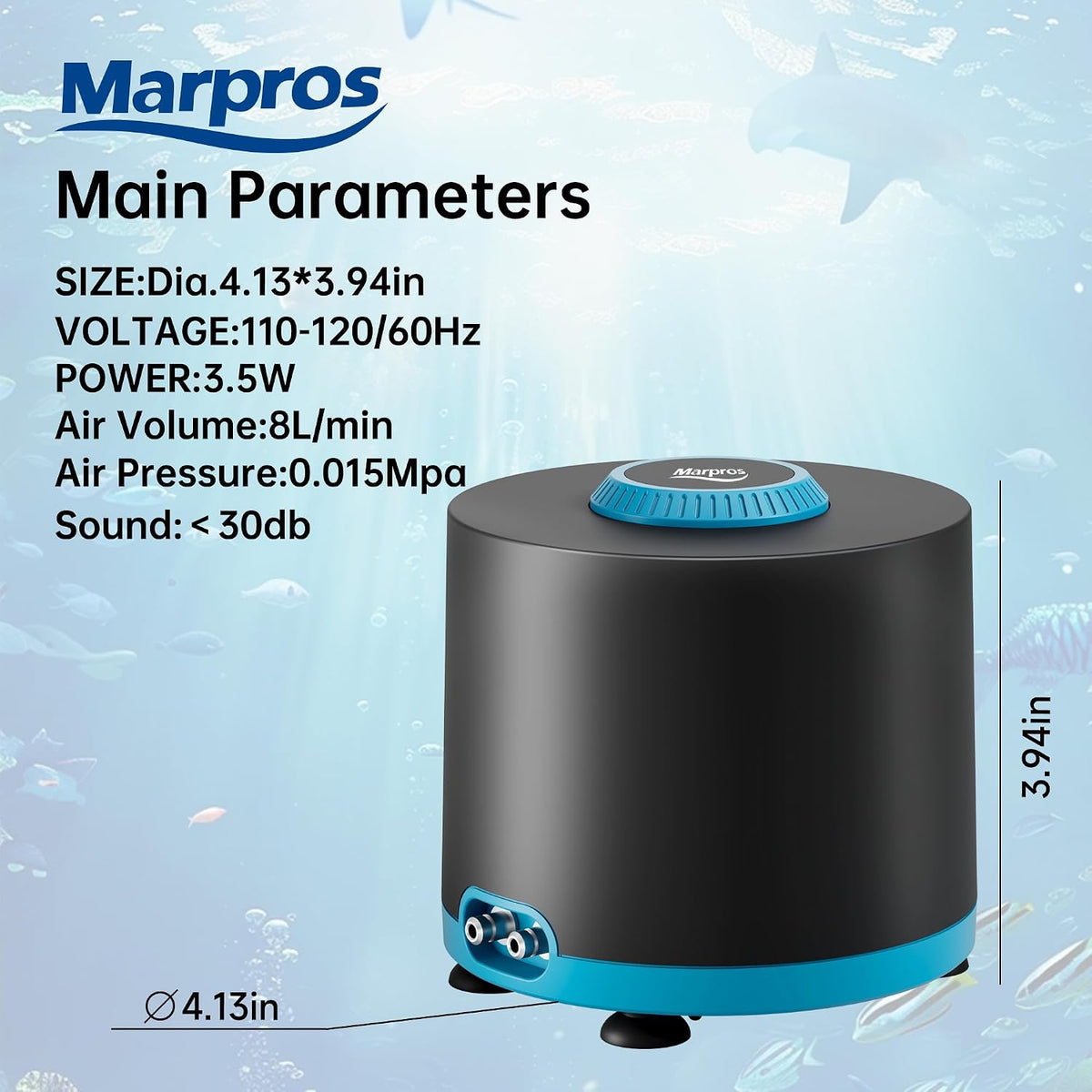 Aquarium Air Pump with Adjustable Double Outlet Air Stone Bubbler for Fish Tank, Silent Fish Tank Aerator with Accessories, 3W/6W/10W for up to 250 Gallon Tank