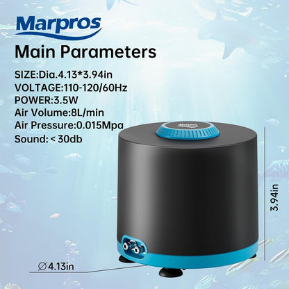Aquarium Air Pump with Adjustable Double Outlet Air Stone Bubbler for Fish Tank, Silent Fish Tank Aerator with Accessories, 3W/6W/10W for up to 250 Gallon Tank