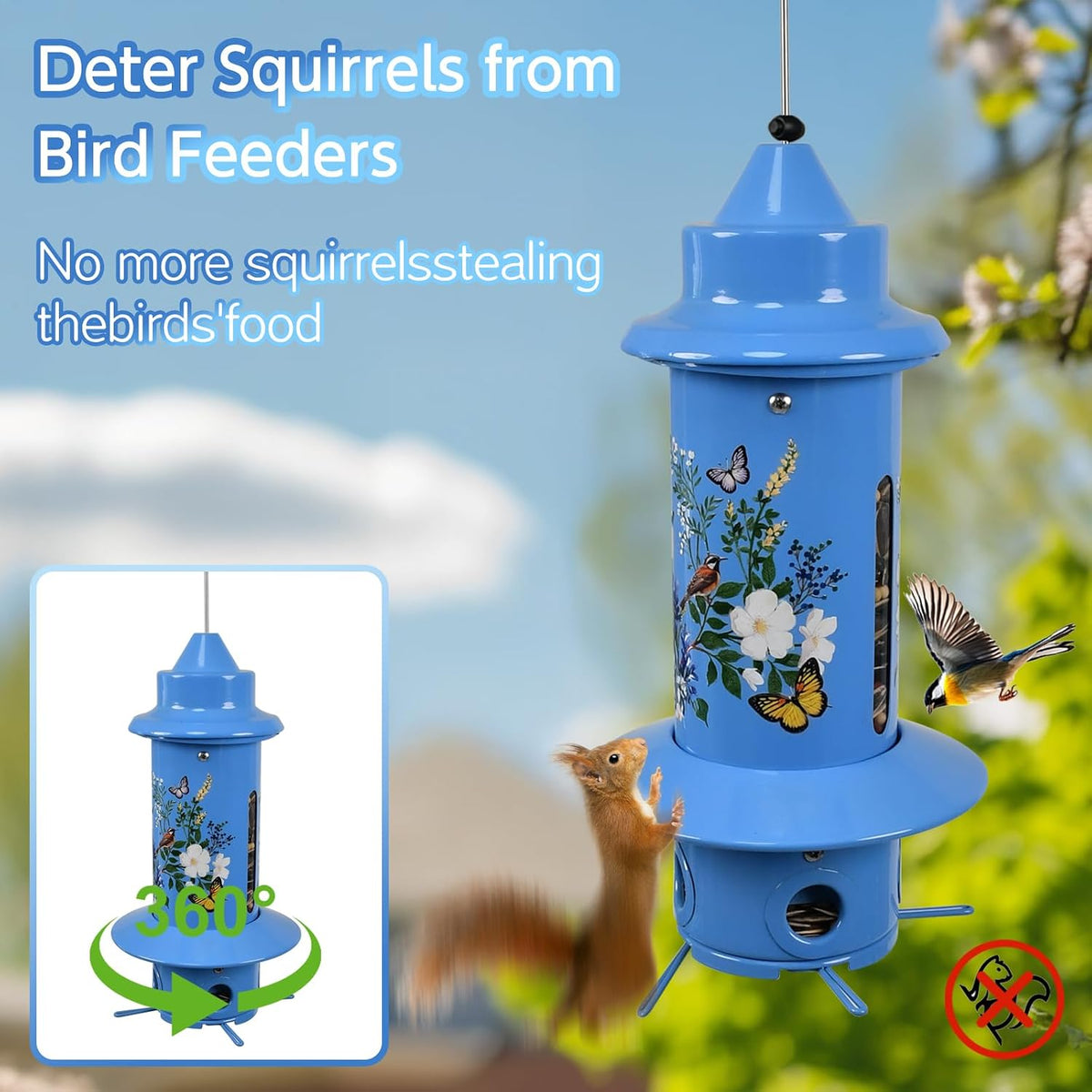 Squirrel Proof Bird Feeder for Outdoors, 5LB Metal Hanging Feeder