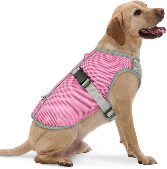 Cooling Dog Vest for Hiking, Mesh Cooling Jacket for Puppy Outdoor Play, Buckle Closure Cooler Dogs Vest with Easy on off Design, Pink, L