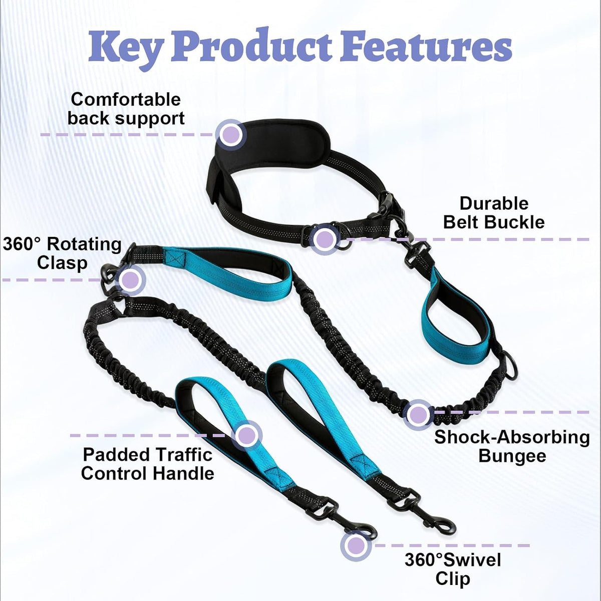 Hands Free Double Dog Leash for Two Dogs- No Tangle No Pull Dual Leash with Padded Adjustable Waist Belt & Reflective Stitching - Ideal for Running, Jogging, Hiking with Medium & Large Breeds