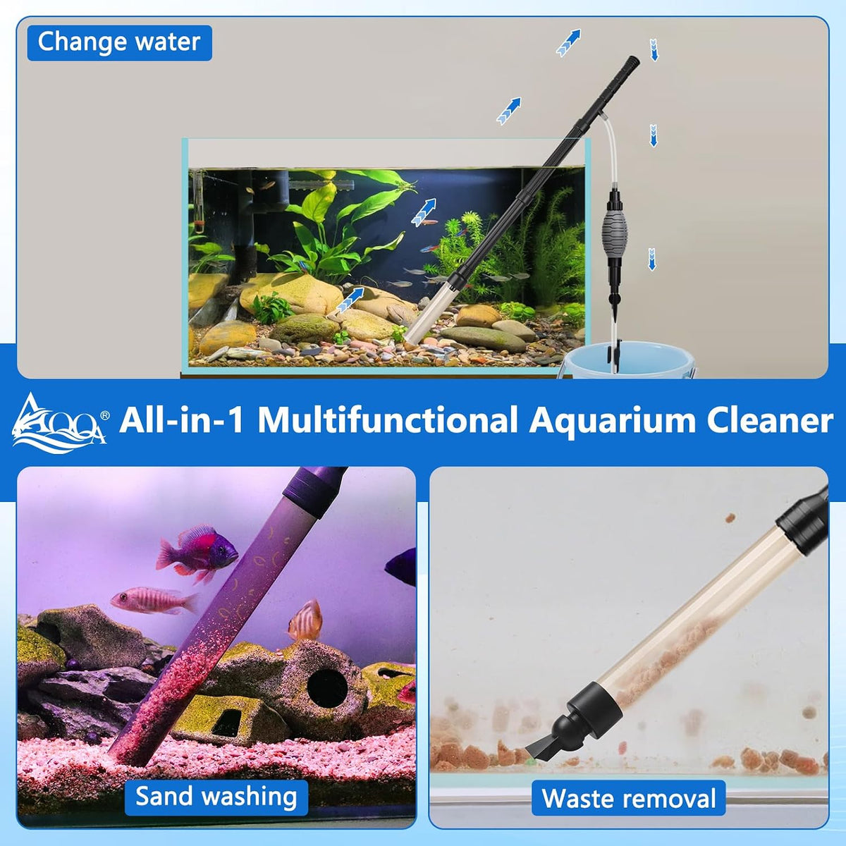 Gravel Vacuum for Aquarium Siphon - Adjustable Flow Fish Tank Cleaner