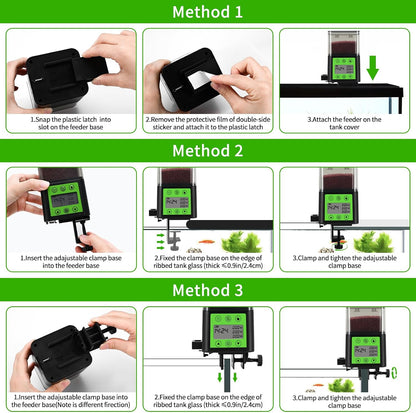 Automatic Fish Feeder for Aquarium with Timer, LCD Display 320ML Large Capacity Adjustable Fish Dispenser, Operated Feeders for Goldfish, Turtle for Vacation, Weekend or Daily Use(Green)