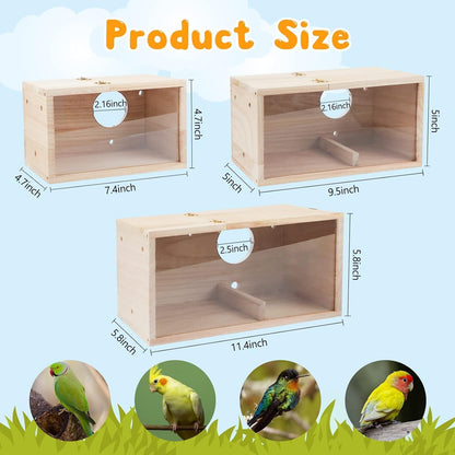 Natural Wood Nesting Box for Parakeet Birds Transparent Design Breeding Box with Perch Wood Bird Cage House for Cockatiel Lovebirds Budgie Finch Parrotlets Canary (Large)