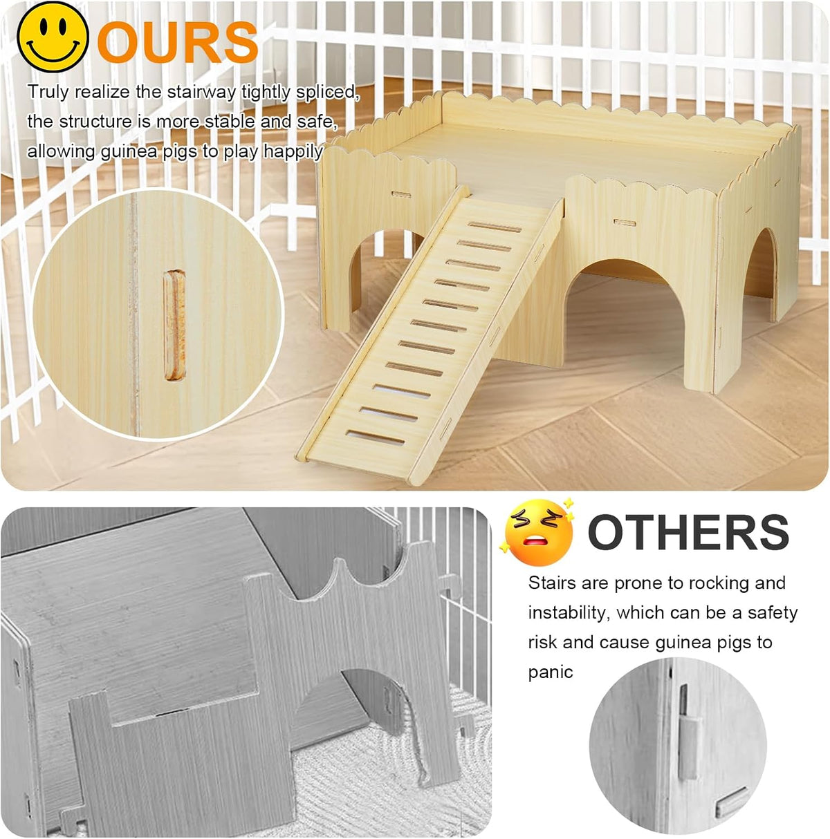 Large Guinea Pig Hideout, Upgraded Wooden Guinea Pig Castle with Guinea Pig Ramp, Easy to Assemble Guinea Pig House for Small Animal House Habitat or Hamster Hideout/Rabbit Hideout