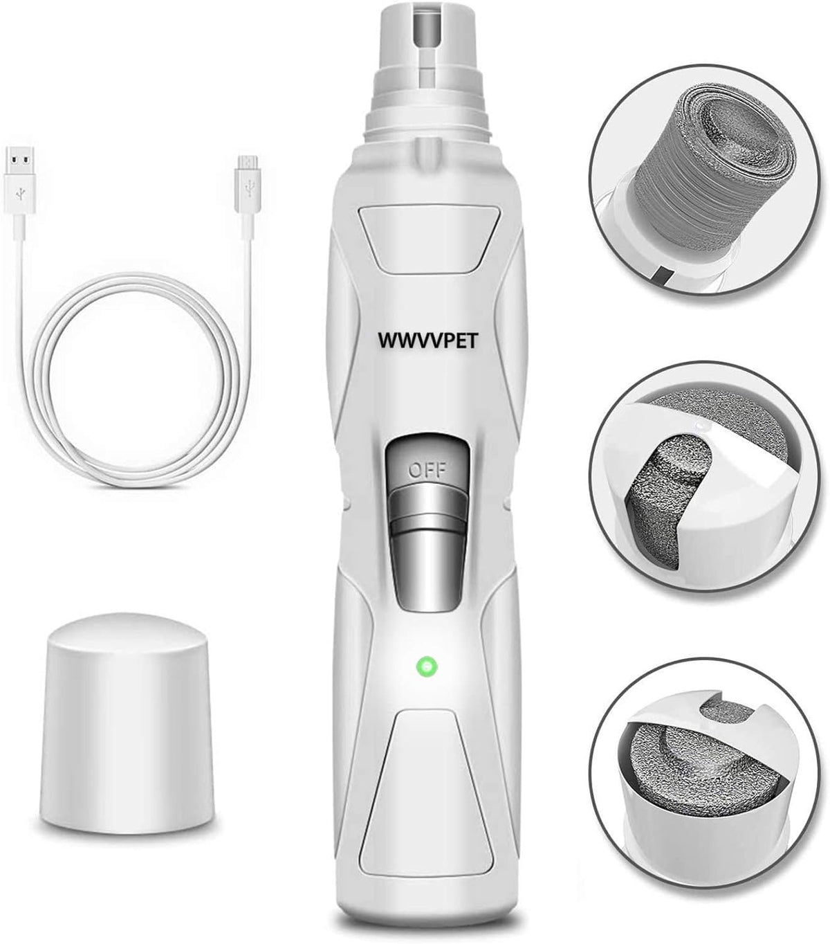 Pet Nail Grinder with LED Light & 2 Grinding Heads, 2-Speed Low Noise