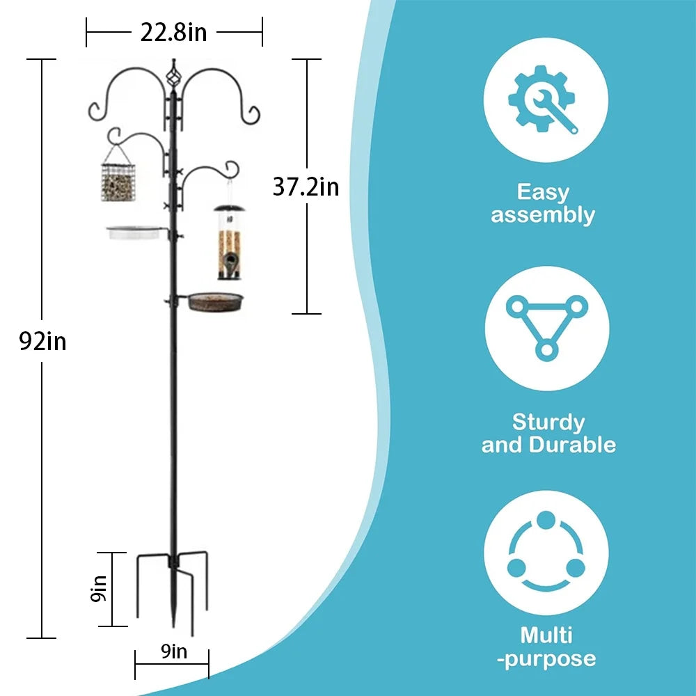 4-Hook Bird Feeding Station Bird Feeding Station Kit 92In Steel Tall Bird Feeder Poles with Bird Bath, Mesh Tray Suet Feeder