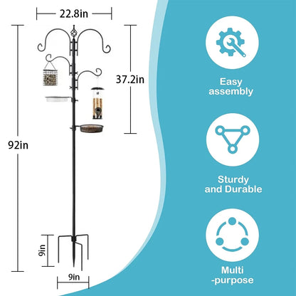 4-Hook Bird Feeding Station Bird Feeding Station Kit 92In Steel Tall Bird Feeder Poles with Bird Bath, Mesh Tray Suet Feeder