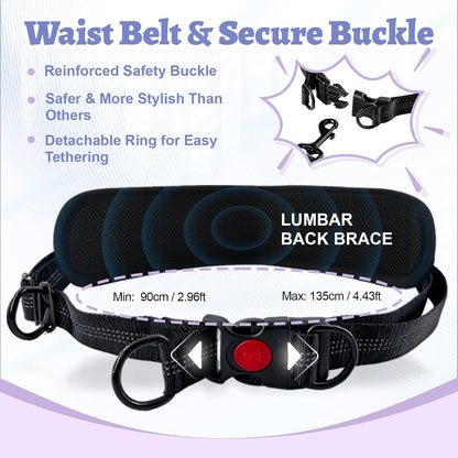 Hands Free Double Dog Leash for Two Dogs- No Tangle No Pull Dual Leash with Padded Adjustable Waist Belt & Reflective Stitching - Ideal for Running, Jogging, Hiking with Medium & Large Breeds