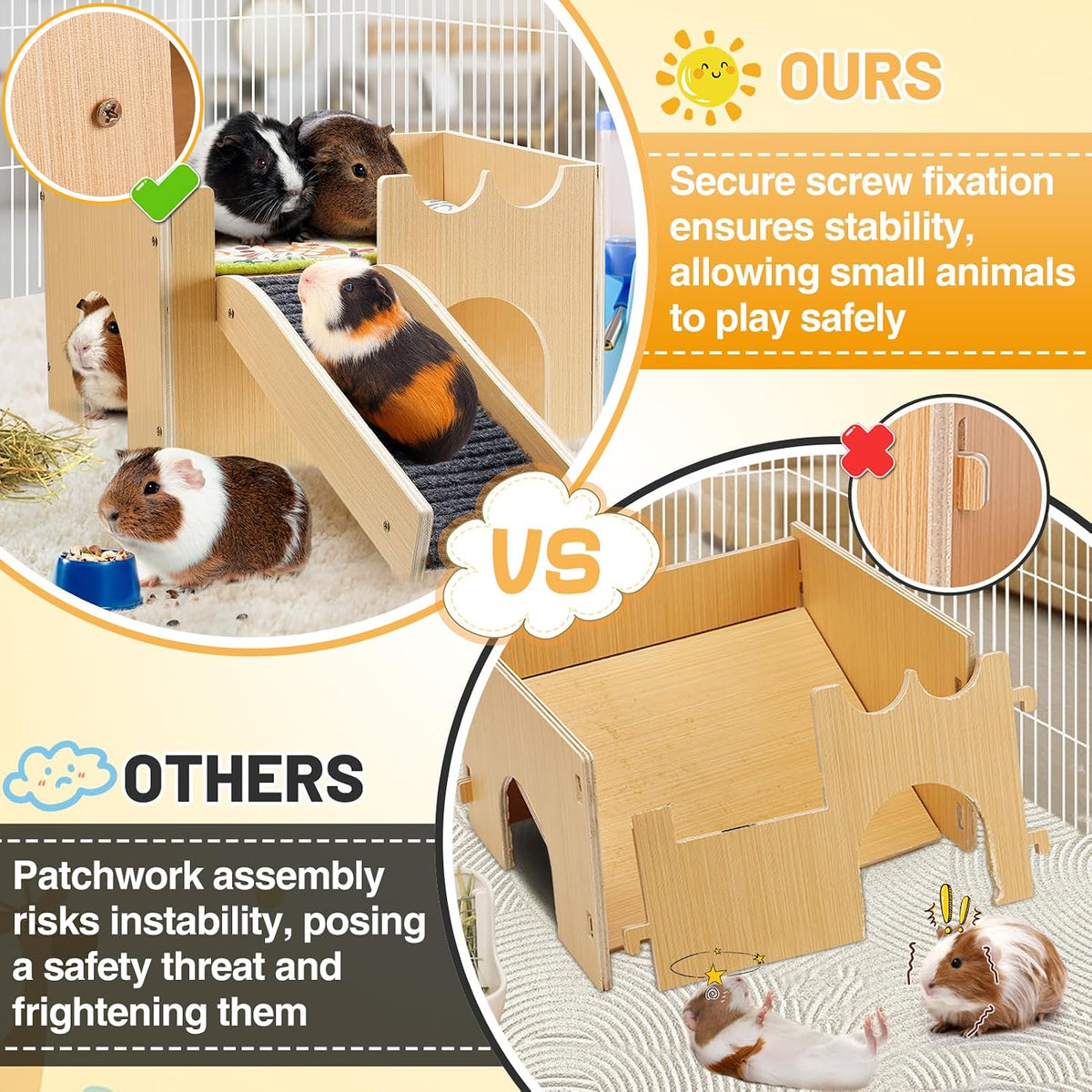 Upgraded Sturdy Wooden Guinea Pig Castle with Stairs & Mat