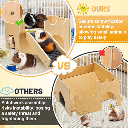 Upgraded Sturdy Wooden Guinea Pig Castle with Stairs & Mat