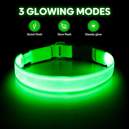 LED Dog Collar, Rechargeable Glow in the Dark Safety Collar for Night Walking