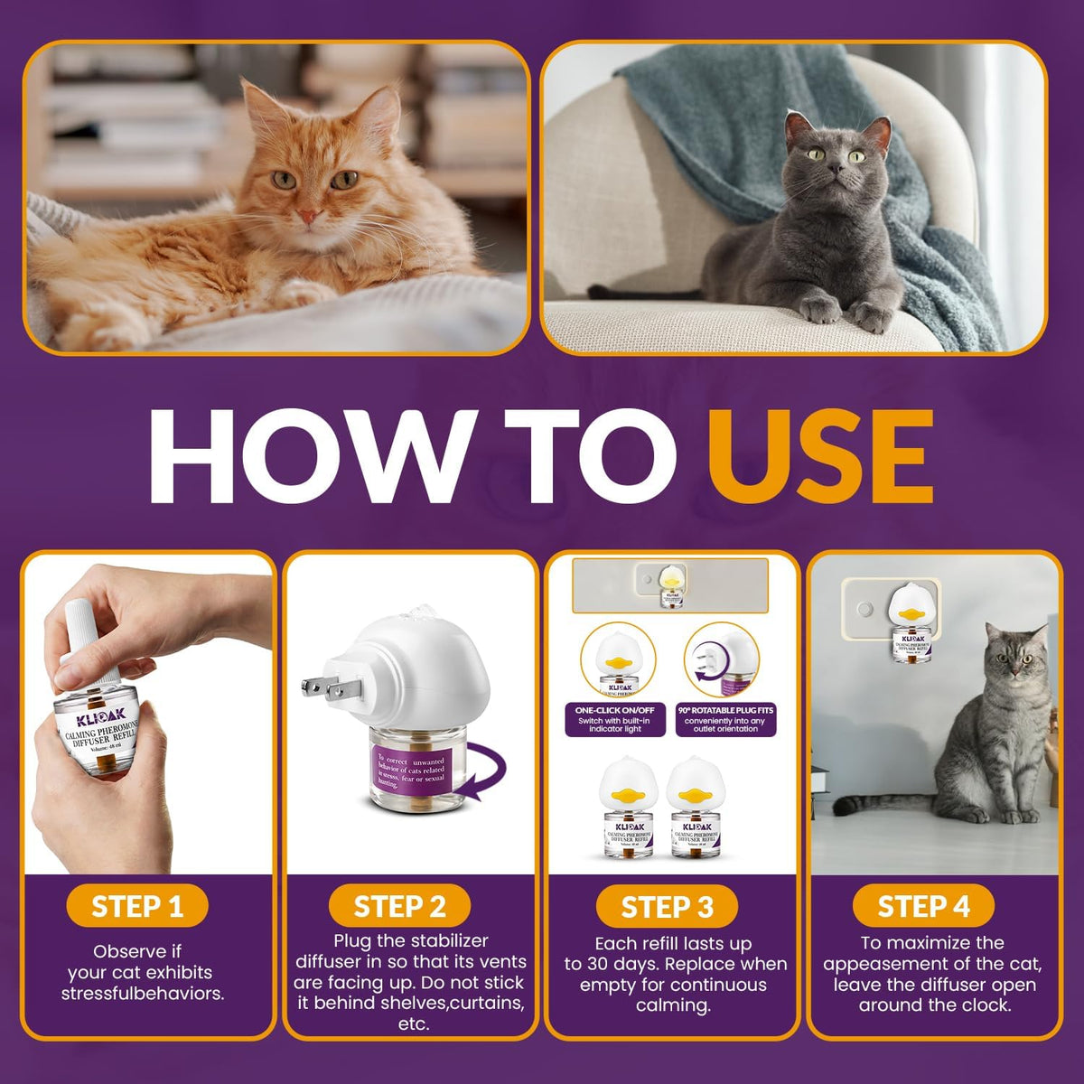 Cat Calming Diffuser Kit 2 Plug-In Diffusers & 3 Refills, Advanced Cat Pheromone Diffuser for Anxiety Relief Spraying, Scratching, Aggression & Fighting, Long-Lasting Solution for All Cats