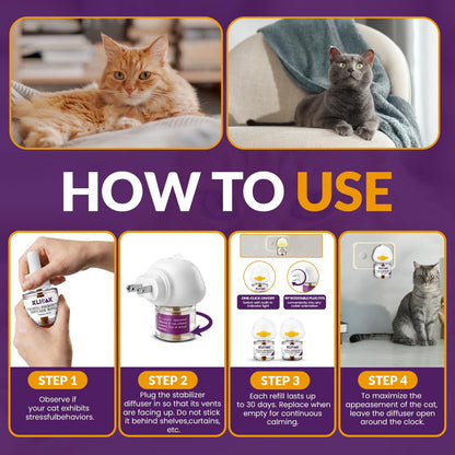 Cat Calming Diffuser Kit 2 Plug-In Diffusers & 3 Refills, Advanced Cat Pheromone Diffuser for Anxiety Relief Spraying, Scratching, Aggression & Fighting, Long-Lasting Solution for All Cats