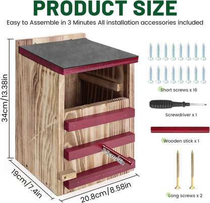 Wood Owl House, Waterproof Owl Nesting Box, Bird Houses for outside with Mounting Screws, Wooden Opening Owls Box for Barn, Screech Owls, Backyard Birding Supplies (Red, 8.5 X 7.4 X 13IN)