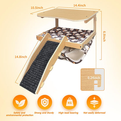 Guinea Pig Hideout，Natural Wood Removable Guinea Pig Bed, Small Animal Habitat with Hanging Hammock/Staircase/Cushion, Suitable for Small Animals to Hide, Rest, Play