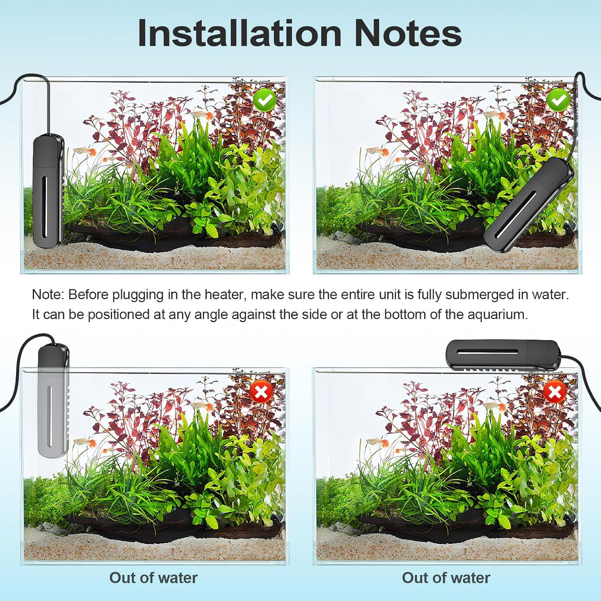 Aquarium Heater, 100W/200W/300W/500W Fish Tank Heater with Upgraded LED Large Display, Up/Down Control Buttons and Intelligent Leaving Water Automatic Power-Off for Saltwater and Freshwater
