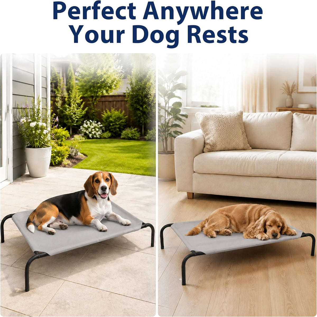 Heavy Duty Steel-Framed Portable Elevated Pet Bed, Elevated Cooling Pet Cot, 43.5" L X 25.5" W X 7.8" H(M, Grey)