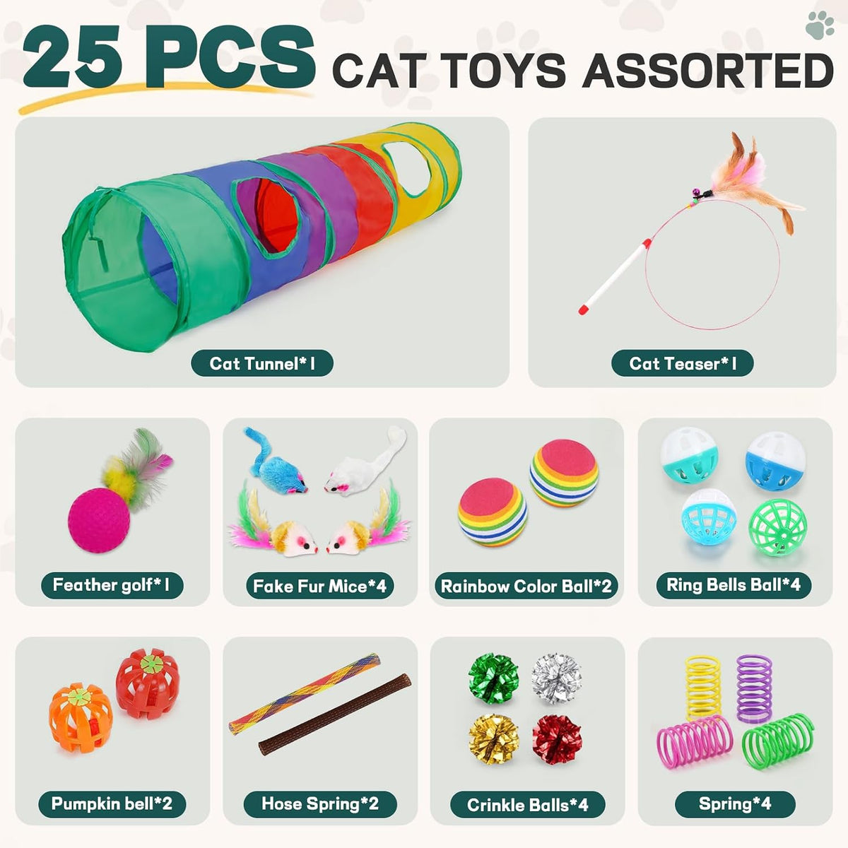 25 Pcs Cat Toys Set, Cat Tunnel Toy for Indoor Cats, Kittens