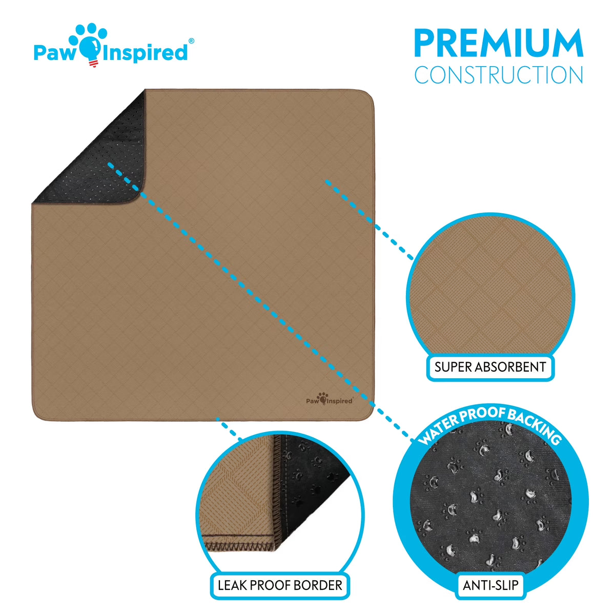 2Ct  Washable Dog Pee Pads, 41X41 Inch Reusable Puppy Training Pads for Dogs, Waterproof Whelping Pads, Absorbent Washable Puppy Pads, Non-Slip