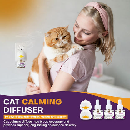 Cat Calming Diffuser Kit 2 Plug-In Diffusers & 3 Refills, Advanced Cat Pheromone Diffuser for Anxiety Relief Spraying, Scratching, Aggression & Fighting, Long-Lasting Solution for All Cats