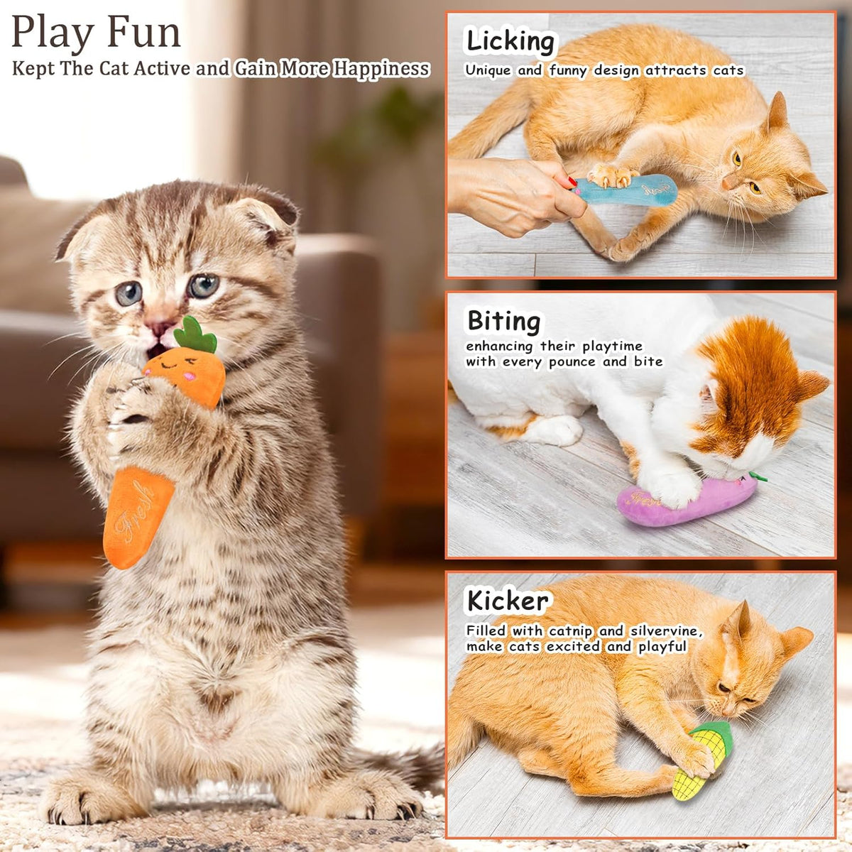 Catnip Cat Toys 5 Pack Vegetable Plush for Indoor Cats