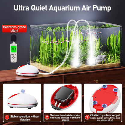 No-Hum Whisper-Quiet Aquarium Air Pump,＜25Db Adjustable Airflow