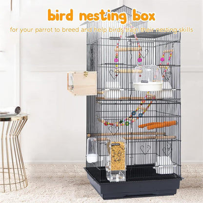 Natural Wood Nesting Box for Parakeet Birds Transparent Design Breeding Box with Perch Wood Bird Cage House for Cockatiel Lovebirds Budgie Finch Parrotlets Canary (Large)