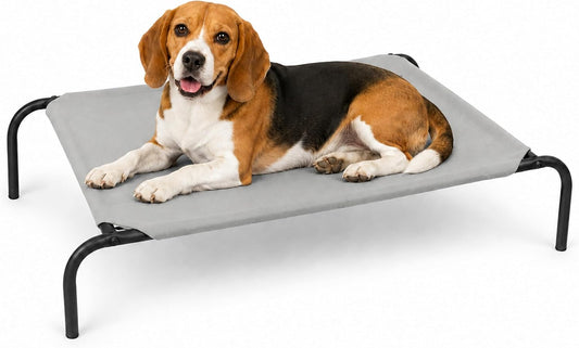Heavy Duty Steel-Framed Portable Elevated Pet Bed, Elevated Cooling Pet Cot, 43.5" L X 25.5" W X 7.8" H(M, Grey)