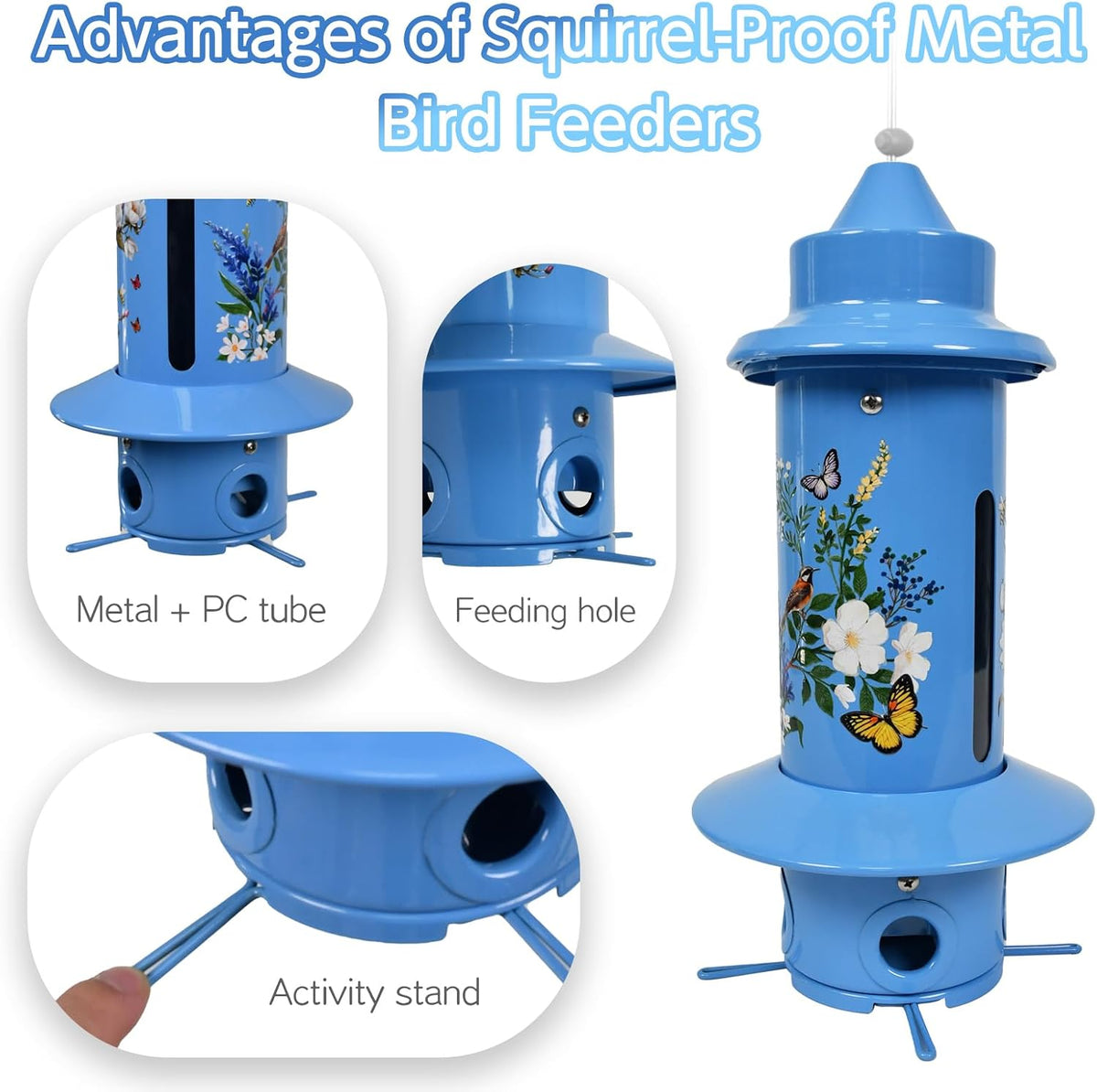 Squirrel Proof Bird Feeder for Outdoors, 5LB Metal Hanging Feeder