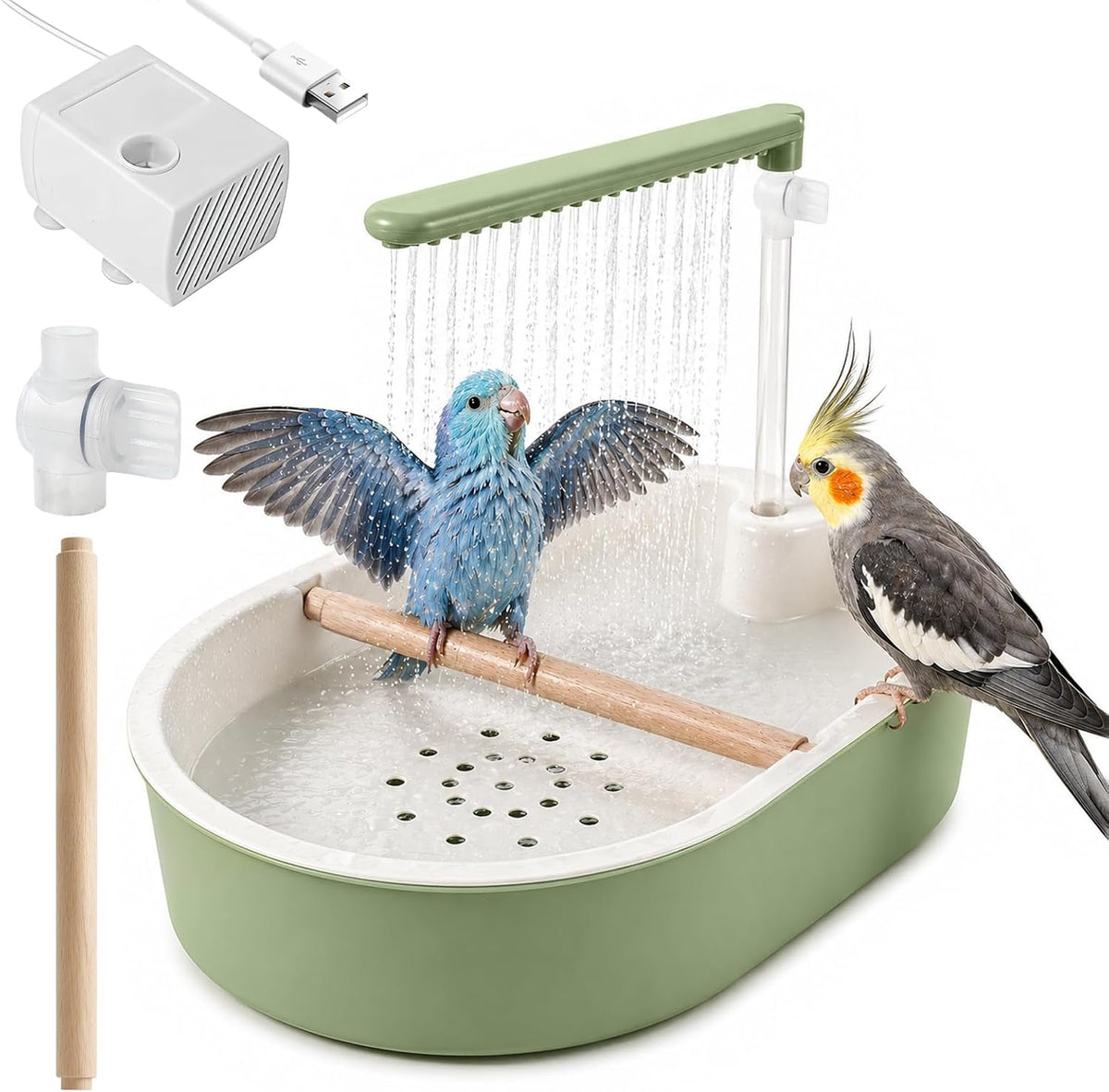 Automatic Parrot Bird Bath for Cage, Parakeet Bath Shower with Pump