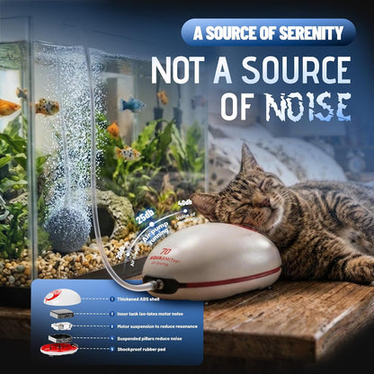 No-Hum Whisper-Quiet Aquarium Air Pump,＜25Db Adjustable Airflow