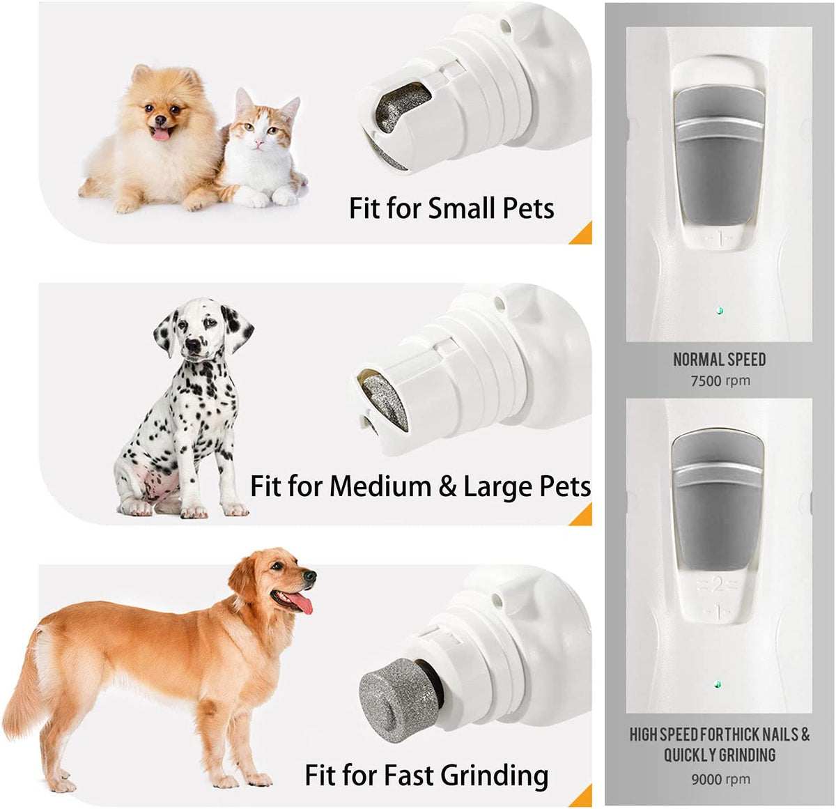 Pet Nail Grinder with LED Light & 2 Grinding Heads, 2-Speed Low Noise